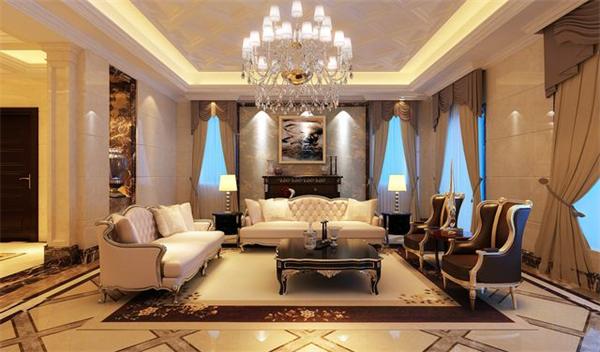 簡(jiǎn)歐風(fēng)格別墅客廳燈具案例效果圖